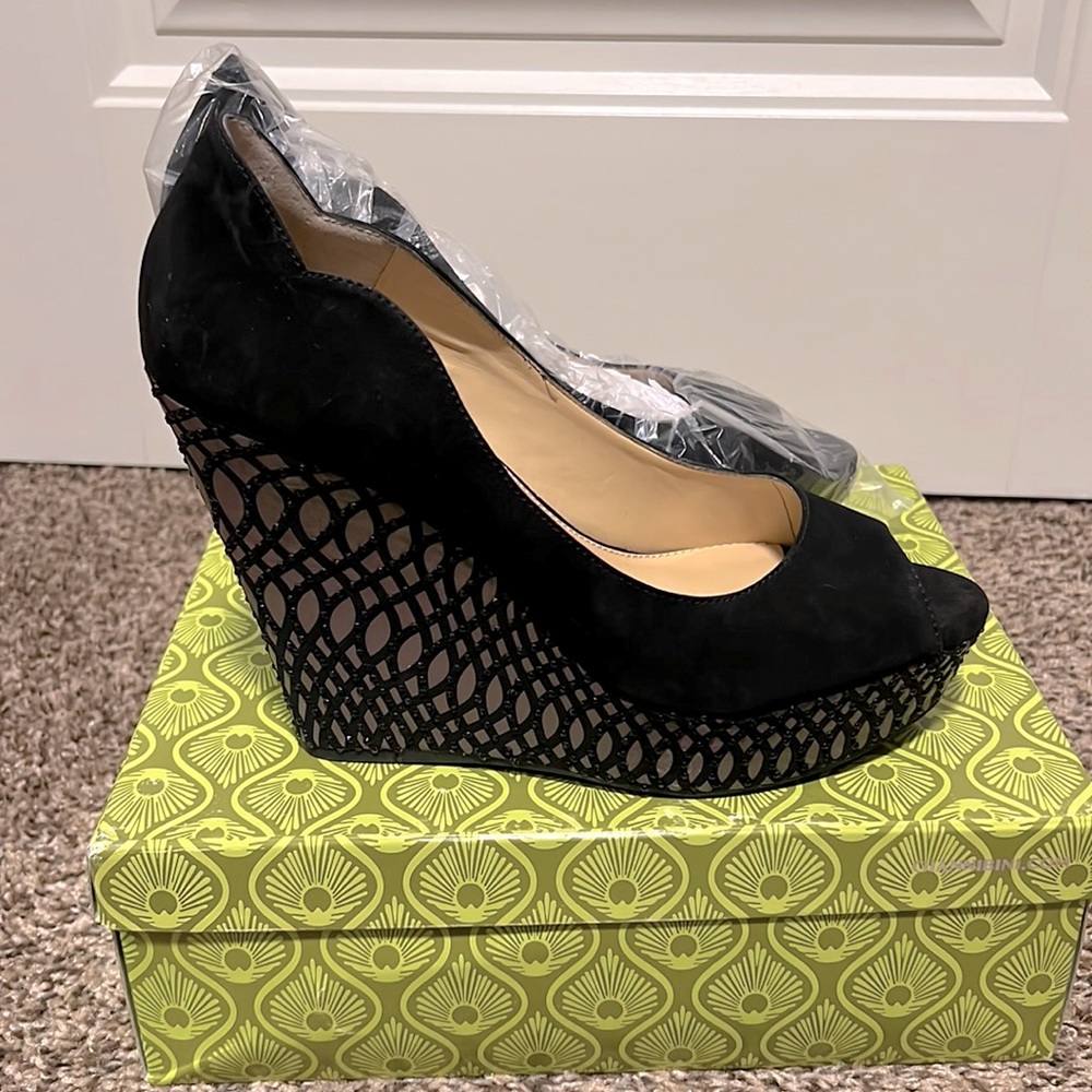 Black/Grey Glitter Platform Wedges, never been worn, all original packaging